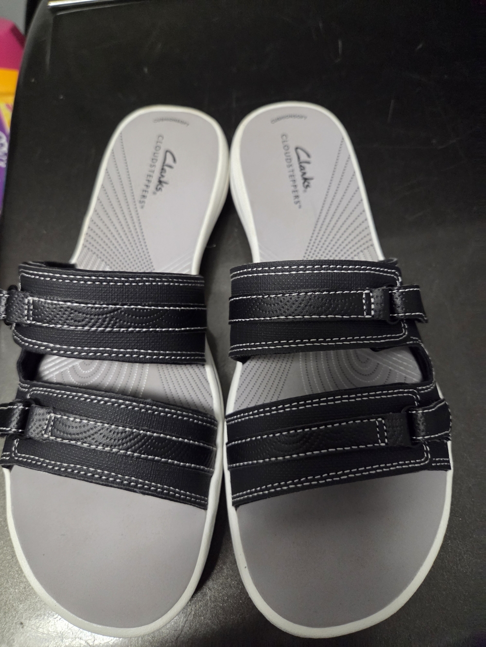Clarks Women's Black Slide Sandals - Cloudsteppers Comfort